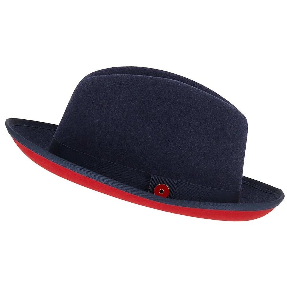 Keith James‎ King Wool Fedora Hat Men's Large Navy Red Quiet Luxury